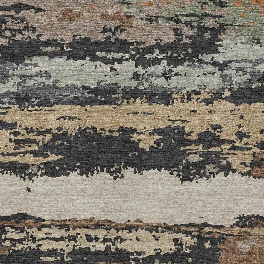 8' X 10' Charcoal And Brown Abstract Washable Indoor Outdoor Area Rug Homeroots Outdoor