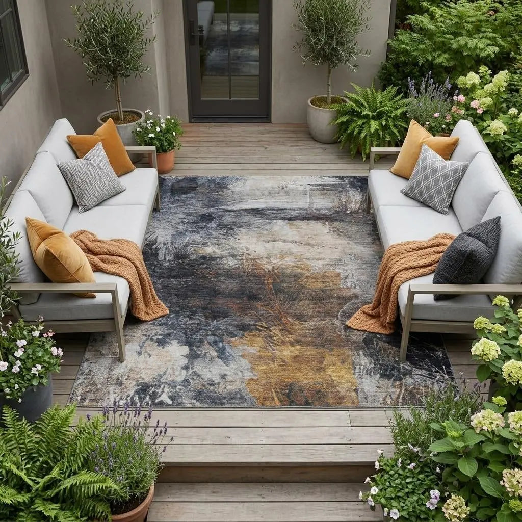 8' X 10' Charcoal And Gray Abstract Washable Indoor Outdoor Area Rug Homeroots Outdoor