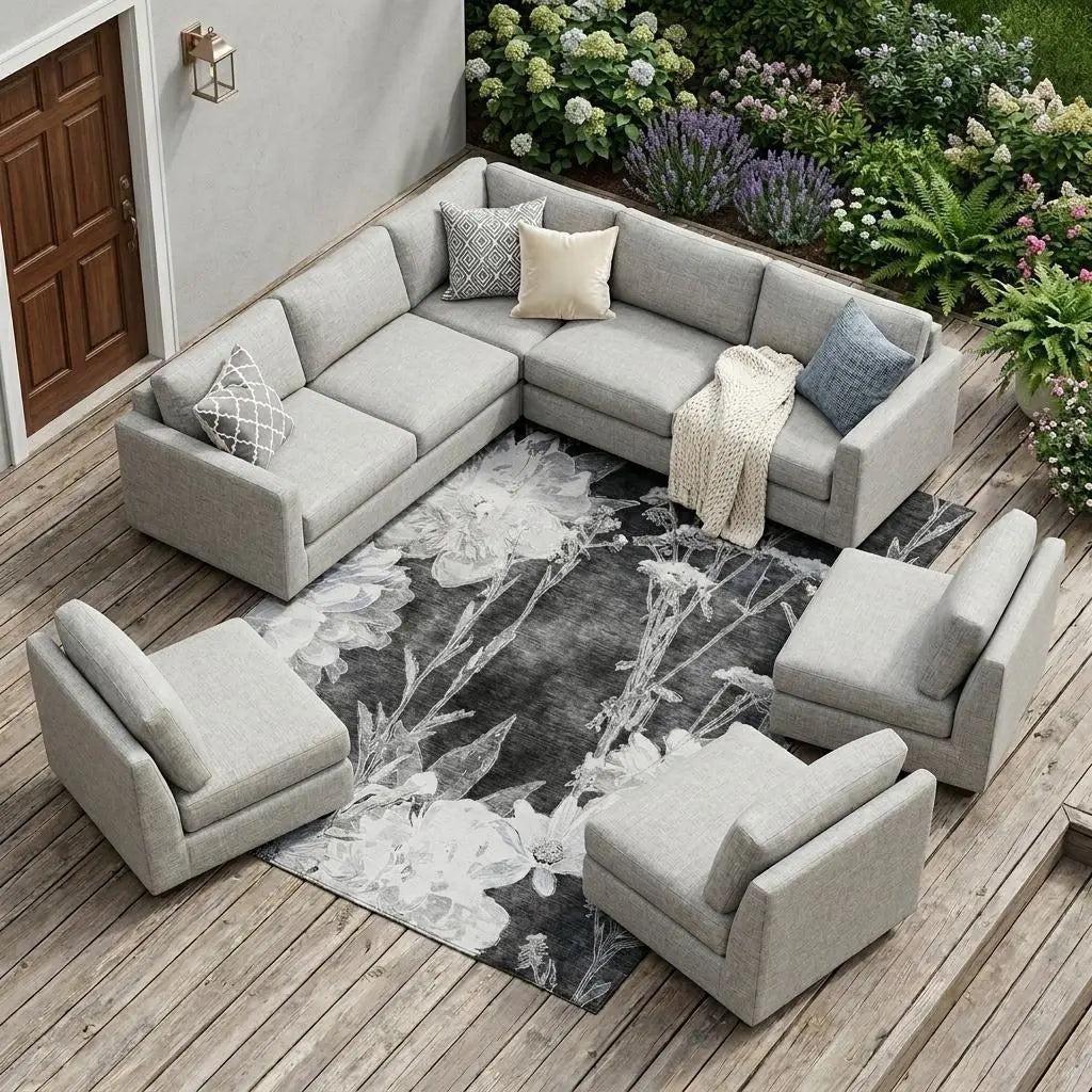 8' X 10' Charcoal And Gray Floral Washable Indoor Outdoor Area Rug Homeroots Outdoor
