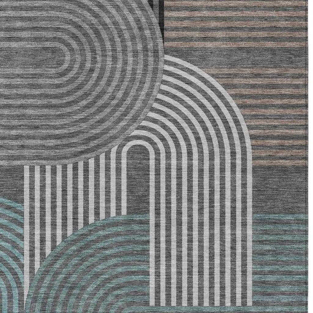 8' X 10' Charcoal And Gray Geometric Washable Indoor Outdoor Area Rug Homeroots Outdoor