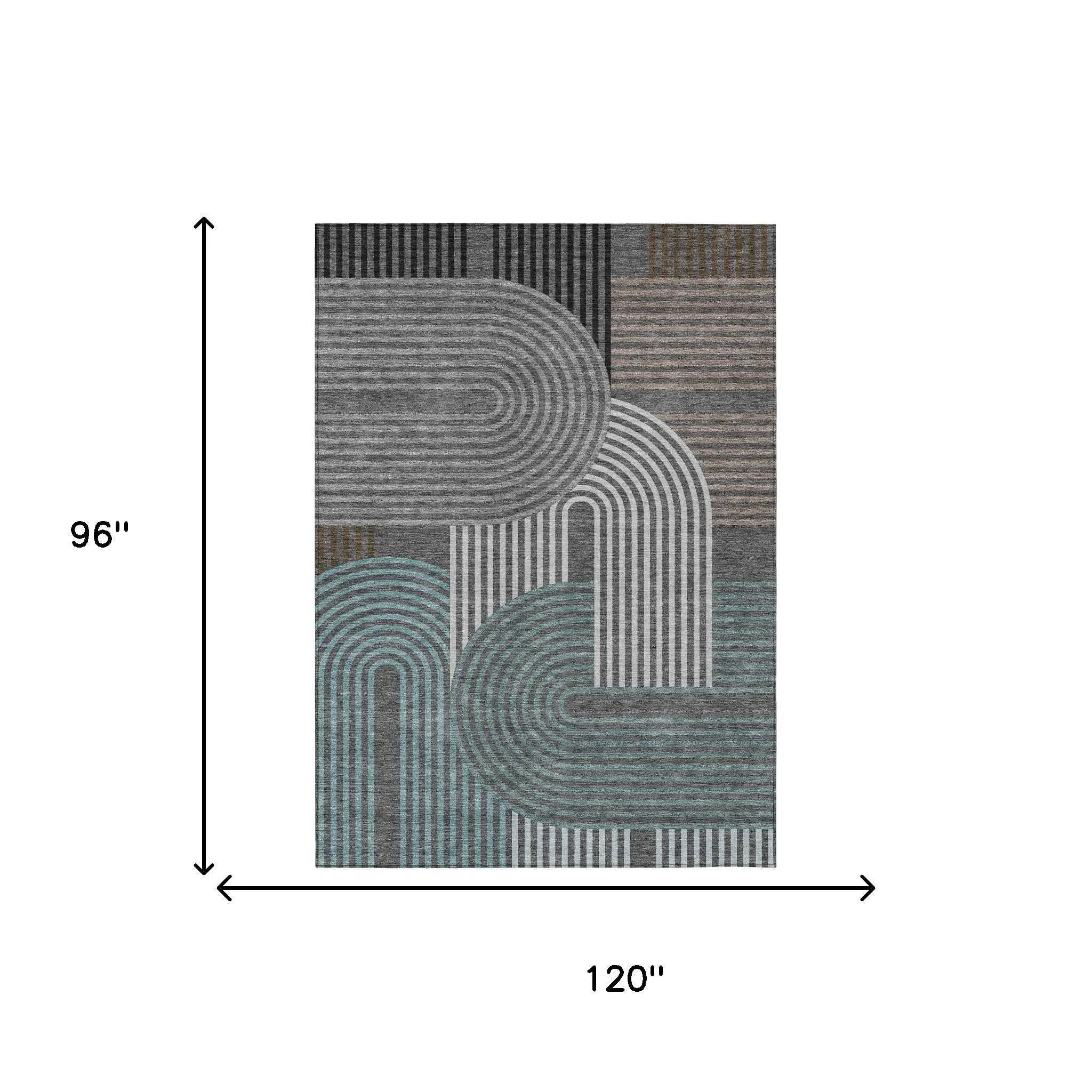 8' X 10' Charcoal And Gray Geometric Washable Indoor Outdoor Area Rug Homeroots Outdoor