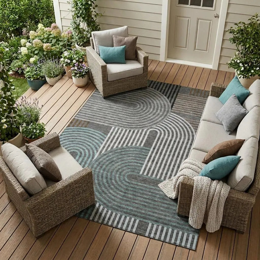 8' X 10' Charcoal And Gray Geometric Washable Indoor Outdoor Area Rug Homeroots Outdoor