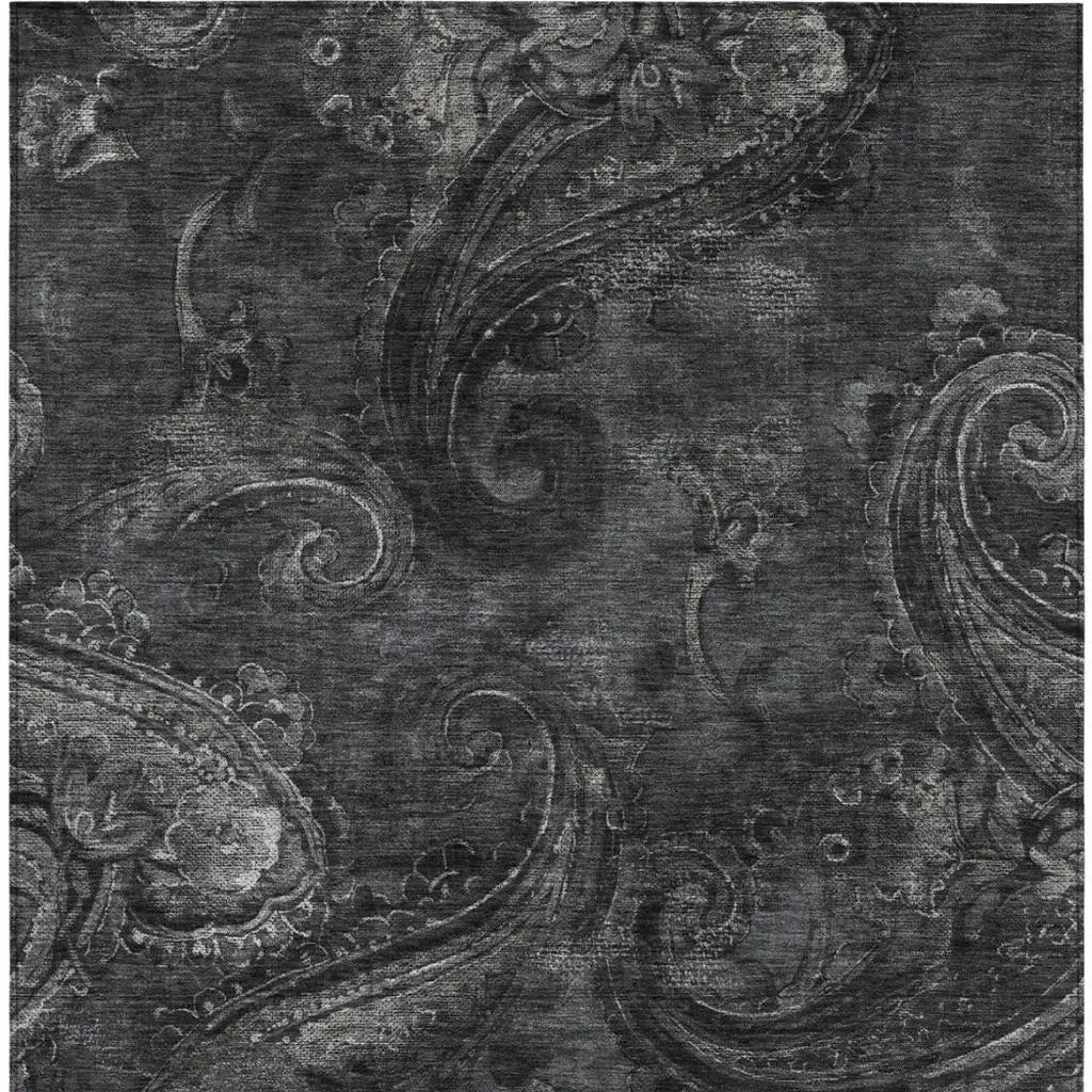 8' X 10' Charcoal And Gray Paisley Washable Indoor Outdoor Area Rug Homeroots Outdoor