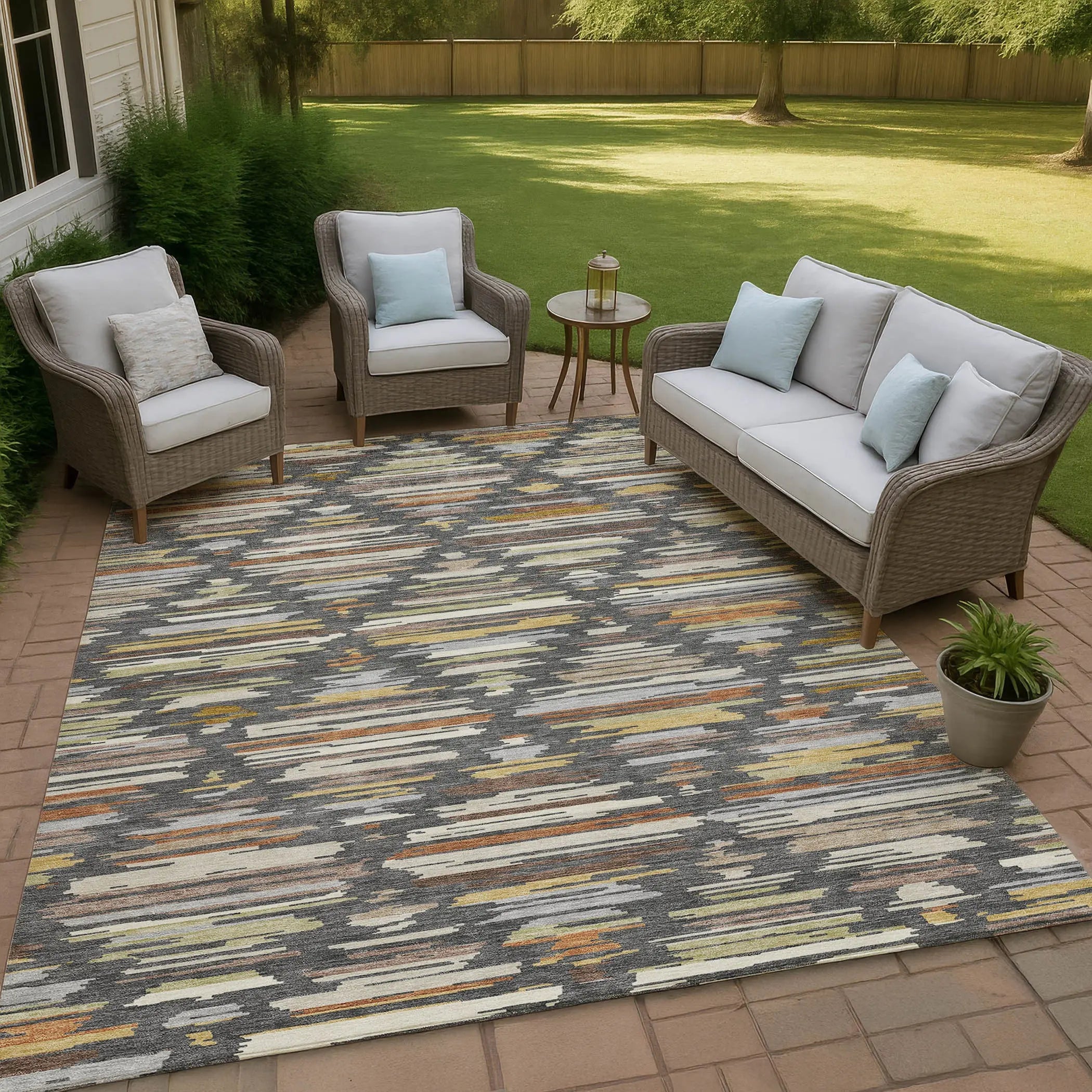 8' X 10' Charcoal And Gray Southwestern Washable Indoor Outdoor Area Rug Homeroots Outdoor