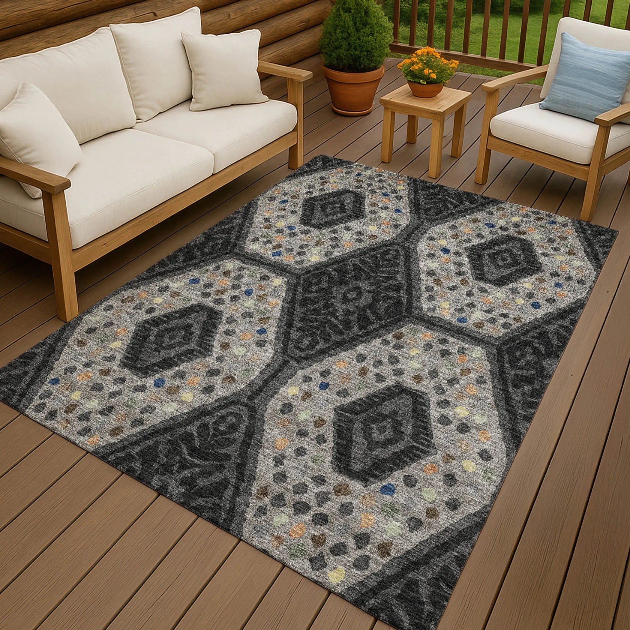 8' X 10' Charcoal And Gray Tribal Washable Indoor Outdoor Area Rug Homeroots Outdoor