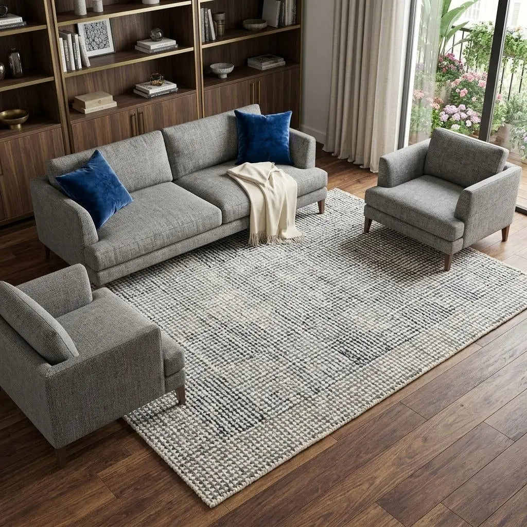 8' X 10' Charcoal And Gray Wool Checkered Hand Tufted Area Rug Homeroots Home Decor
