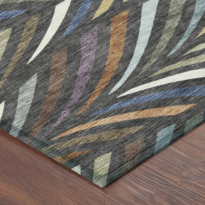 8' X 10' Charcoal And Green Abstract Washable Indoor Outdoor Area Rug Homeroots Outdoor