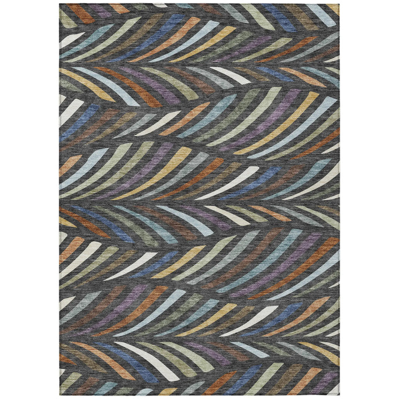 8' X 10' Charcoal And Green Abstract Washable Indoor Outdoor Area Rug Homeroots Outdoor