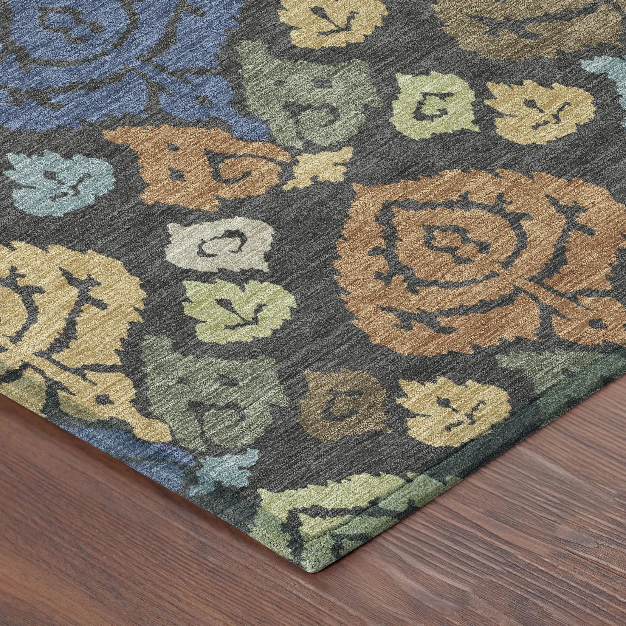 8' X 10' Charcoal And Green Damask Washable Indoor Outdoor Area Rug Homeroots Outdoor