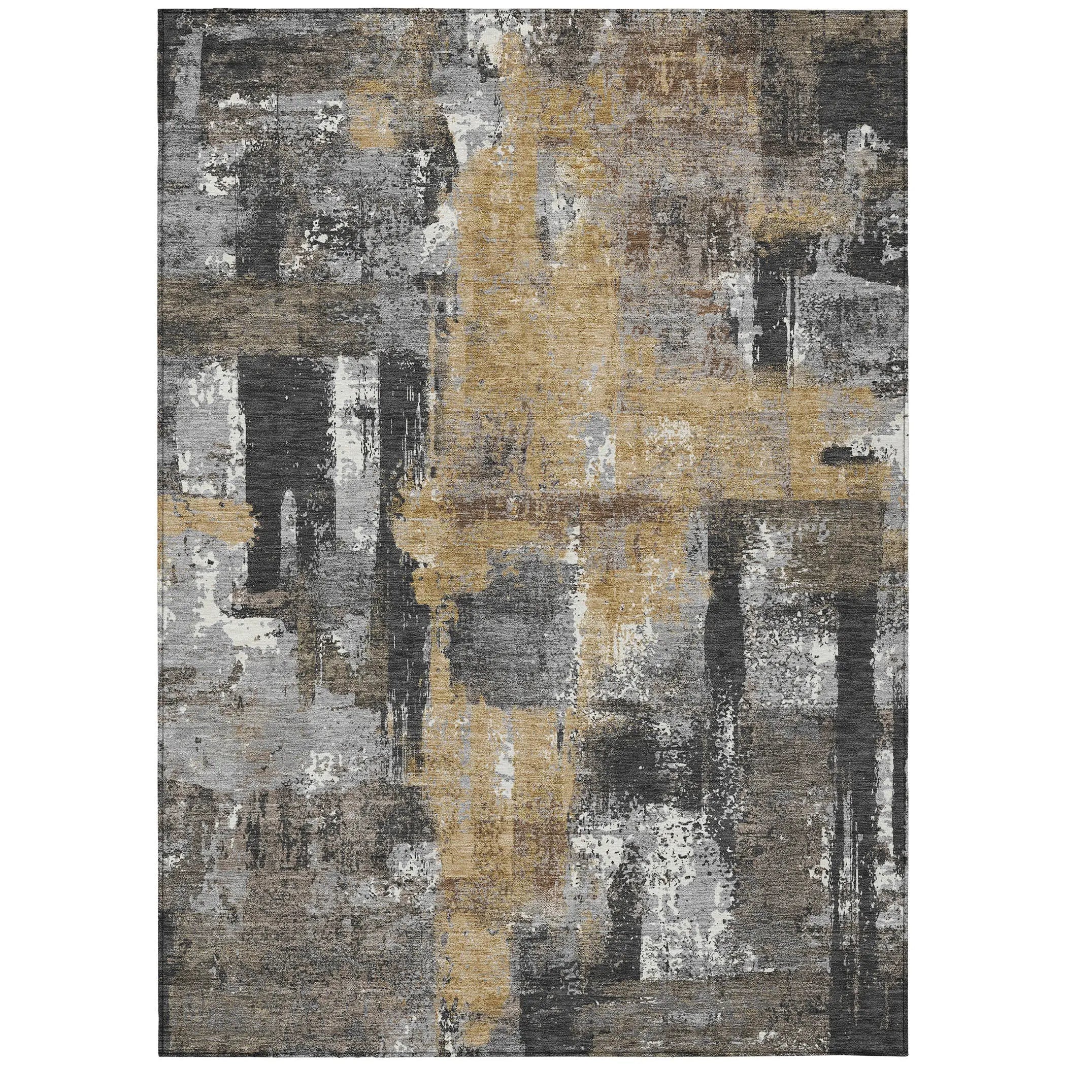 8' X 10' Charcoal And Ivory Abstract Washable Indoor Outdoor Area Rug Homeroots Outdoor