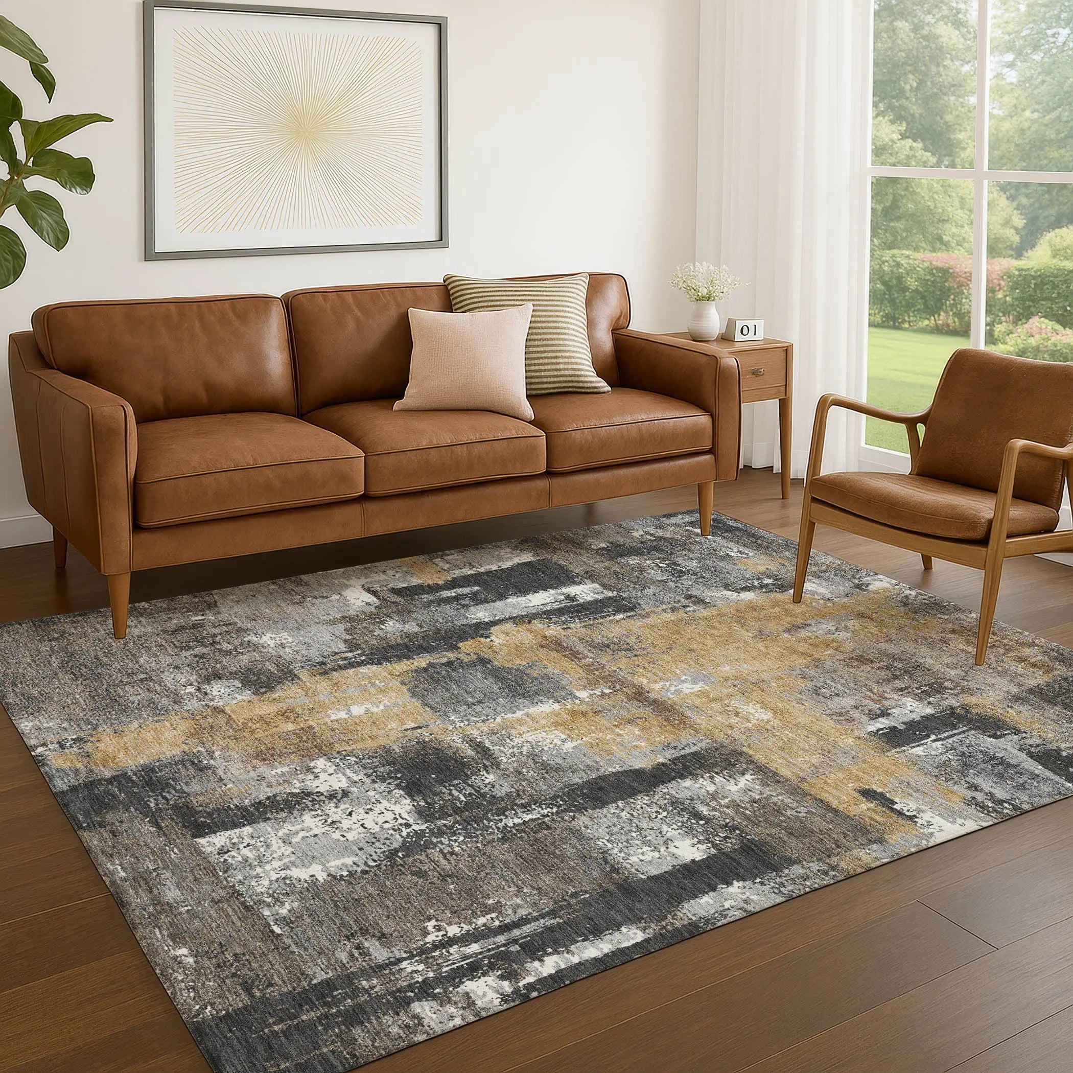 8' X 10' Charcoal And Ivory Abstract Washable Indoor Outdoor Area Rug Homeroots Outdoor