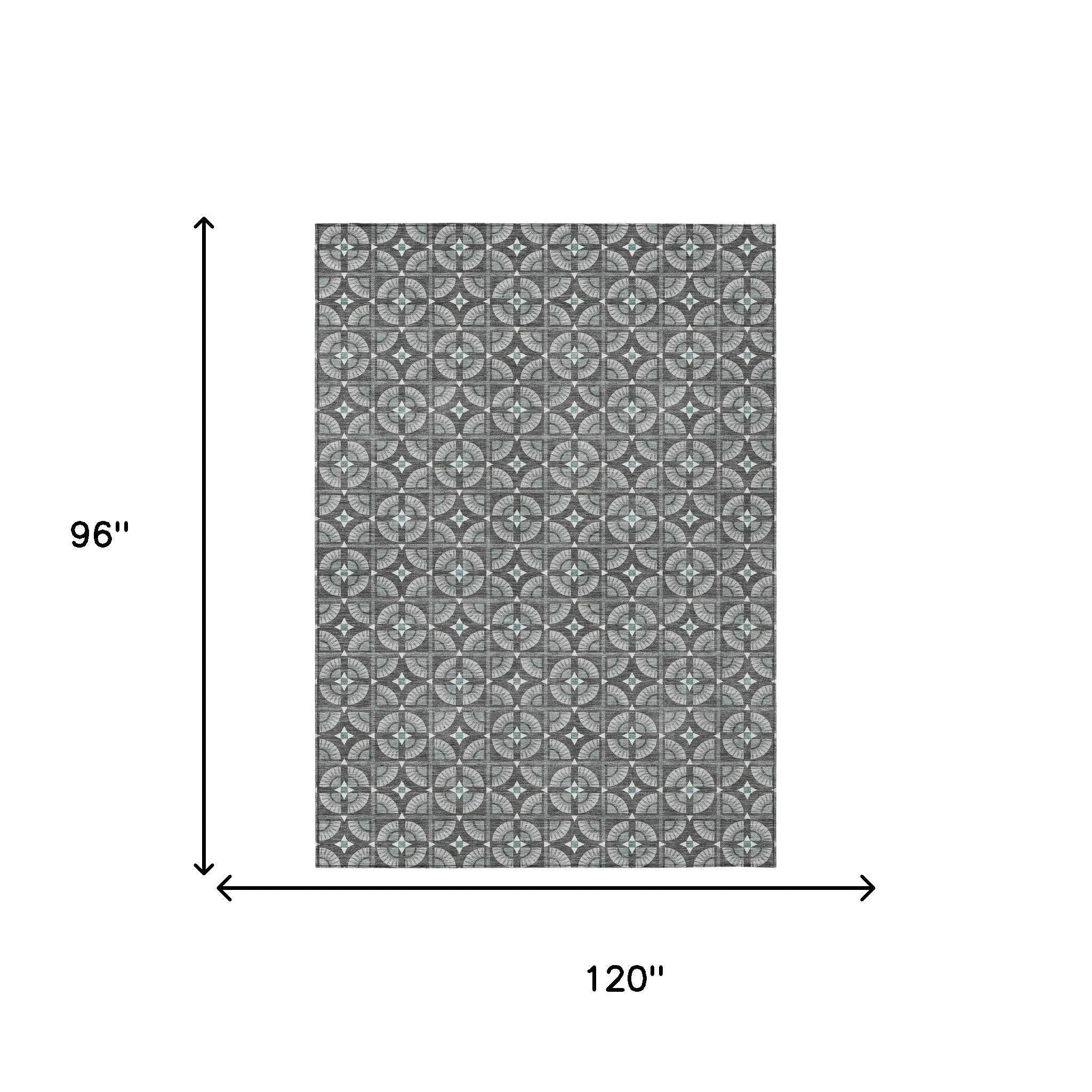 8' X 10' Charcoal And Silver Geometric Washable Indoor Outdoor Area Rug Homeroots Outdoor
