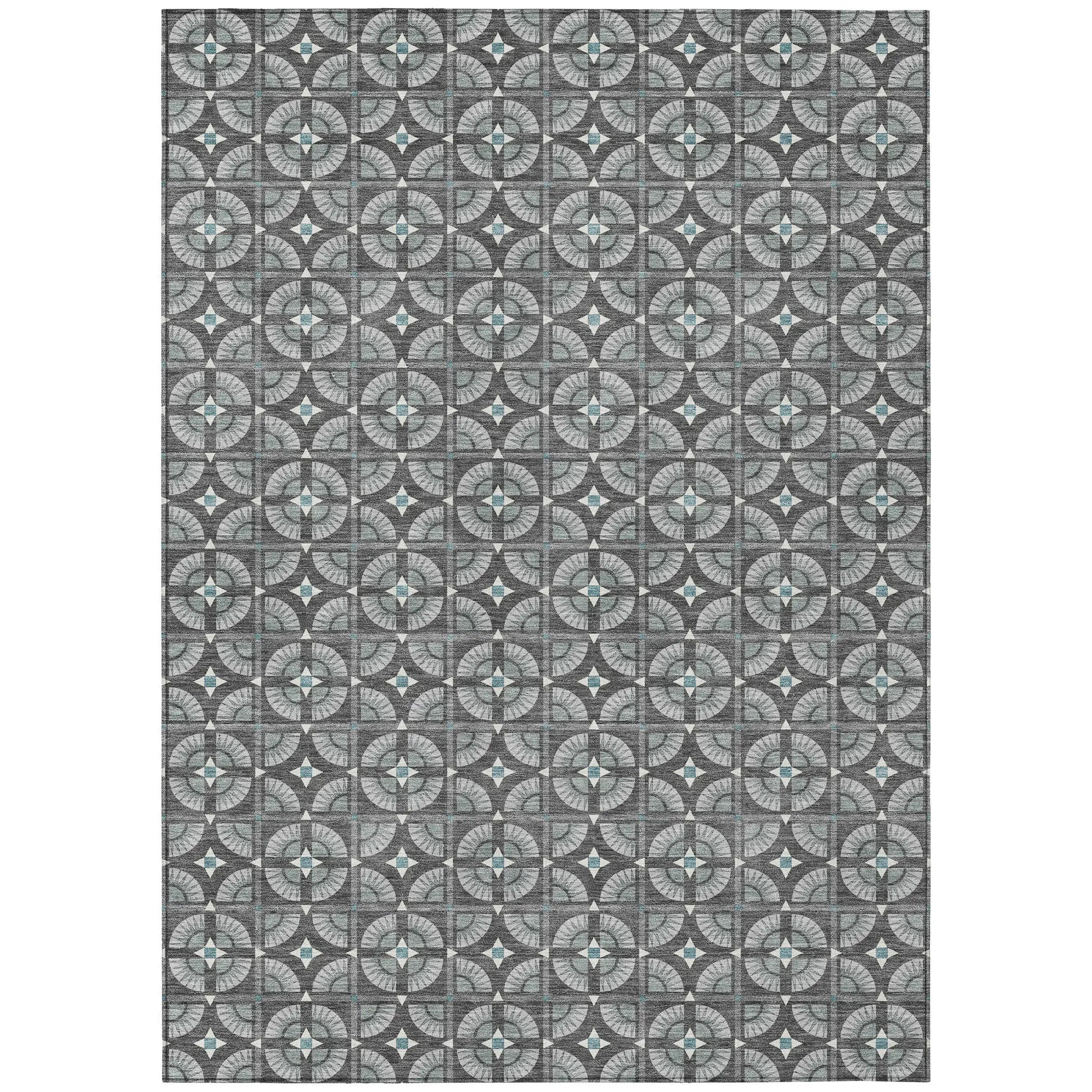 8' X 10' Charcoal And Silver Geometric Washable Indoor Outdoor Area Rug Homeroots Outdoor