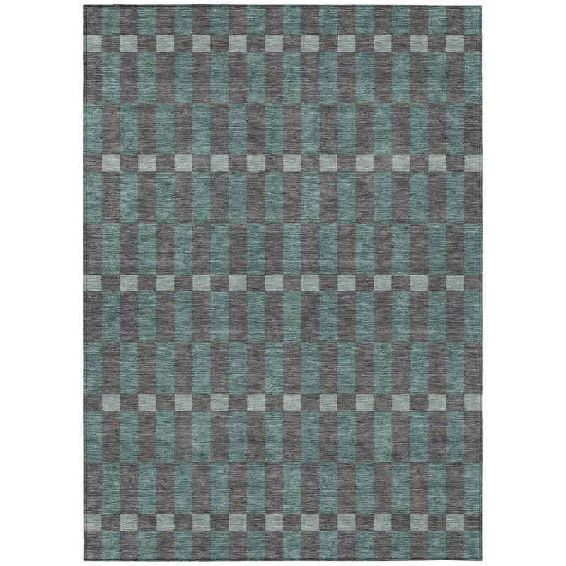 8' X 10' Charcoal And Teal Blue Geometric Washable Indoor Outdoor Area Rug Homeroots Outdoor