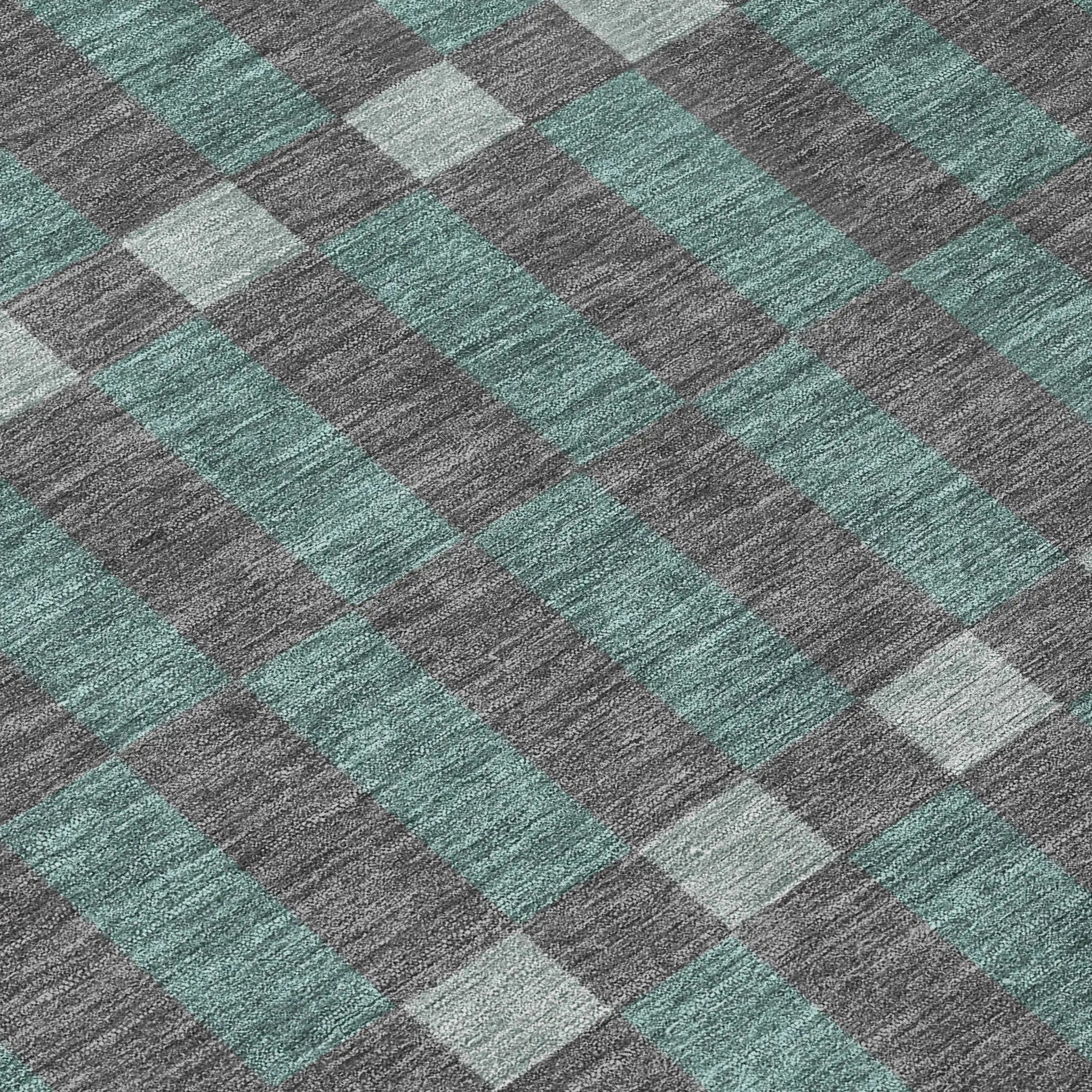 8' X 10' Charcoal And Teal Blue Geometric Washable Indoor Outdoor Area Rug Homeroots Outdoor