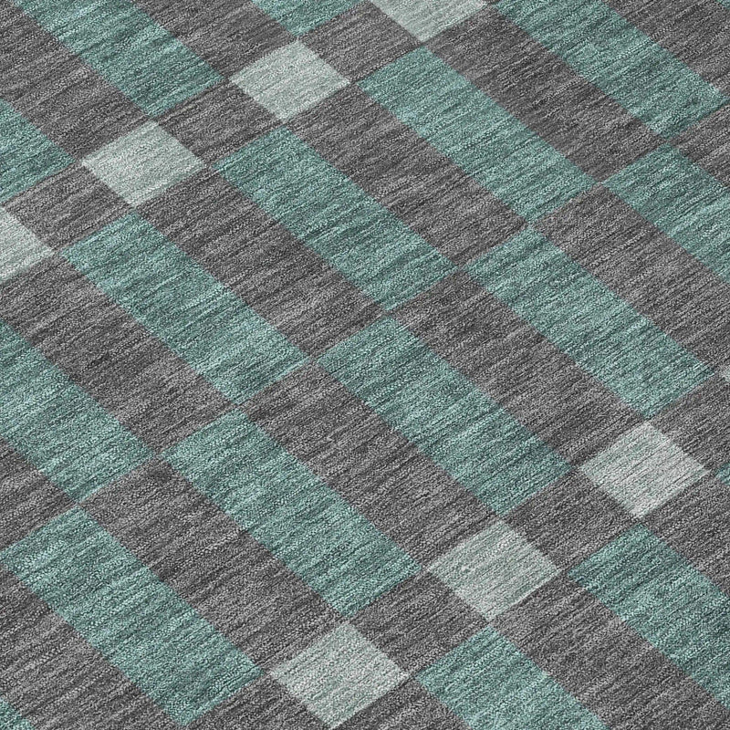 8' X 10' Charcoal And Teal Blue Geometric Washable Indoor Outdoor Area Rug Homeroots Outdoor