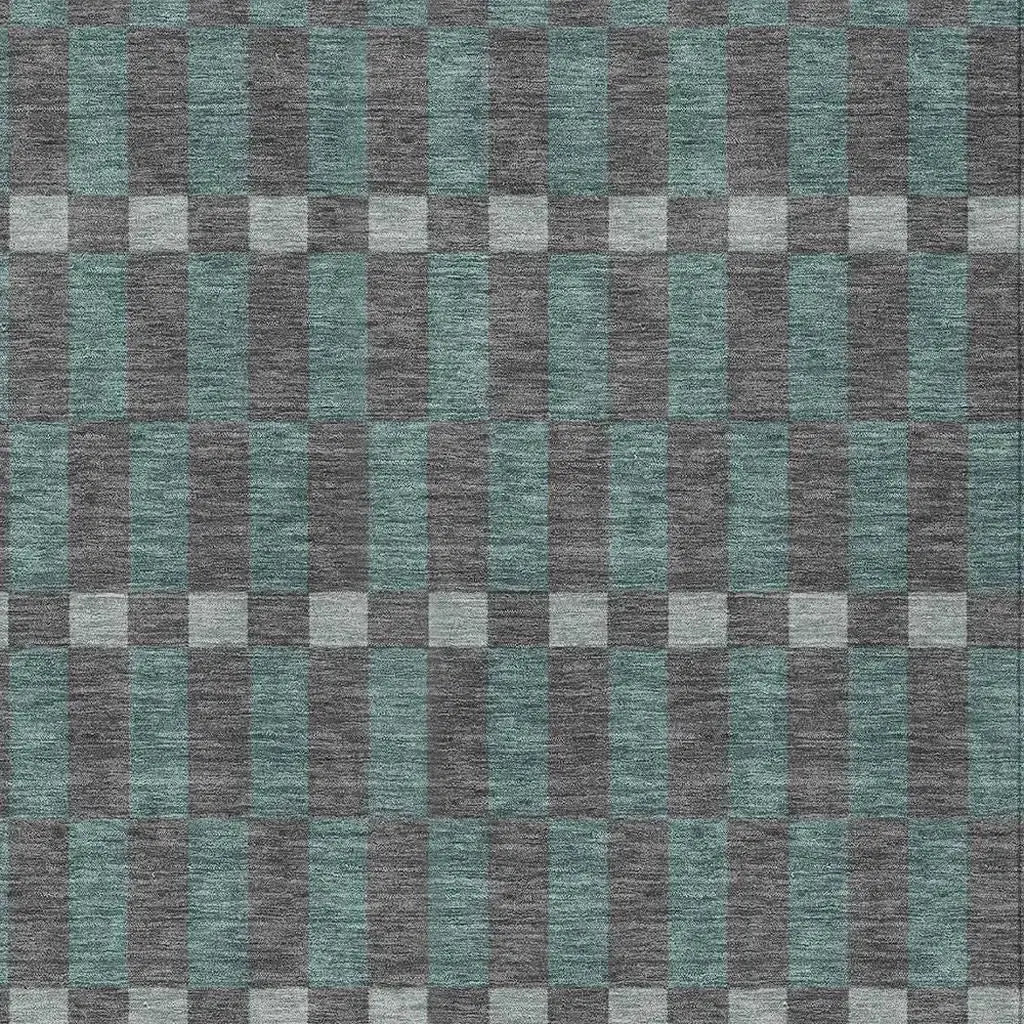 8' X 10' Charcoal And Teal Blue Geometric Washable Indoor Outdoor Area Rug Homeroots Outdoor
