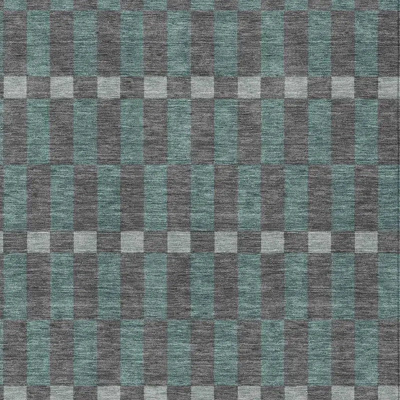 8' X 10' Charcoal And Teal Blue Geometric Washable Indoor Outdoor Area Rug Homeroots Outdoor