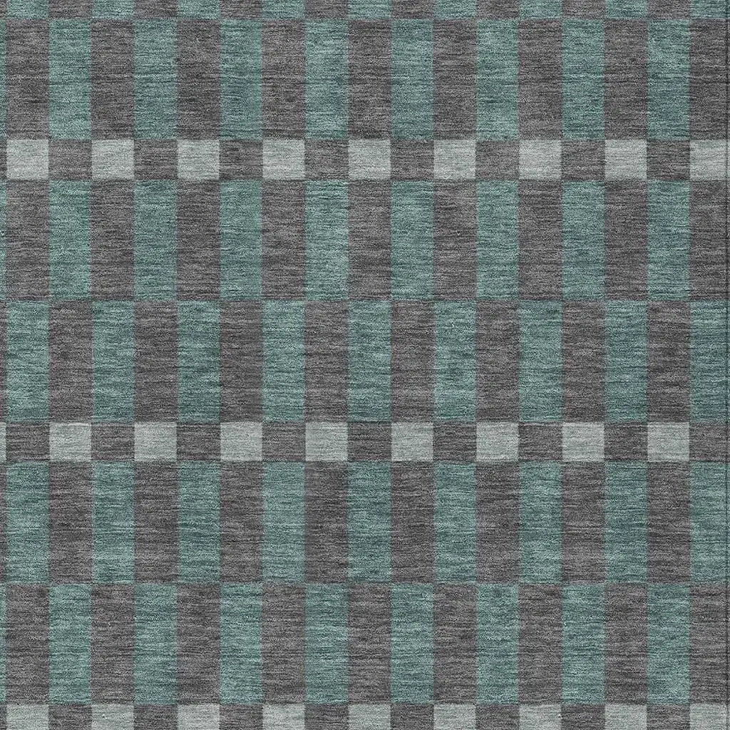 8' X 10' Charcoal And Teal Blue Geometric Washable Indoor Outdoor Area Rug Homeroots Outdoor