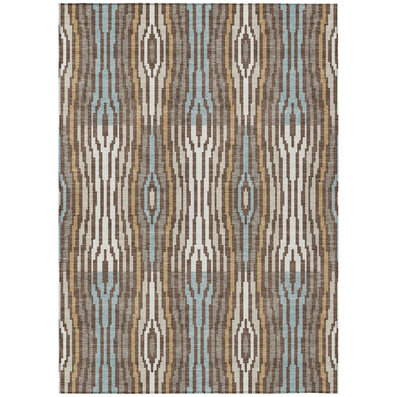 8' X 10' Chocolate And Aqua Abstract Washable Indoor Outdoor Area Rug Homeroots Outdoor