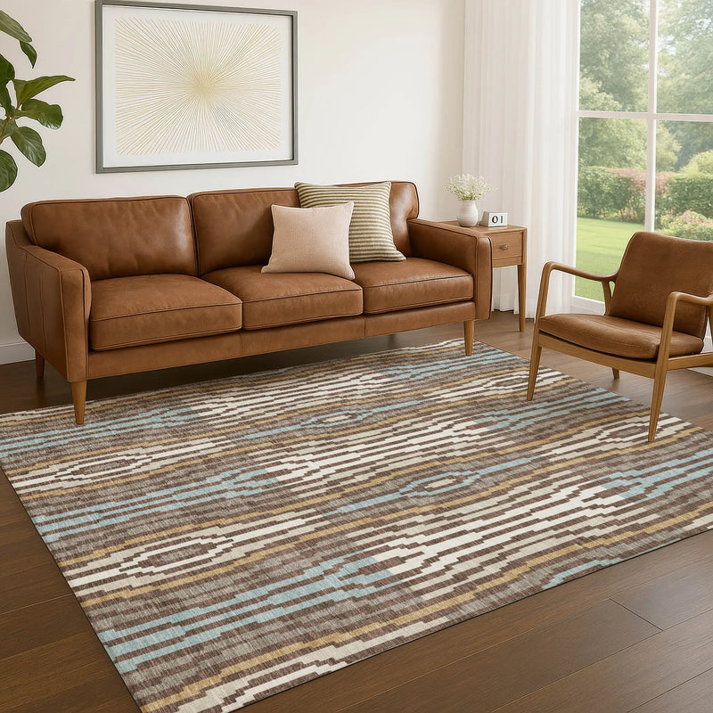 8' X 10' Chocolate And Aqua Abstract Washable Indoor Outdoor Area Rug Homeroots Outdoor