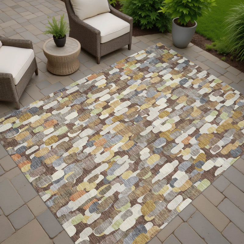 8' X 10' Chocolate And Beige Abstract Washable Indoor Outdoor Area Rug Homeroots Outdoor