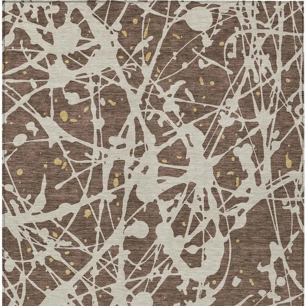 8' X 10' Chocolate And Beige Abstract Washable Indoor Outdoor Area Rug Homeroots Outdoor
