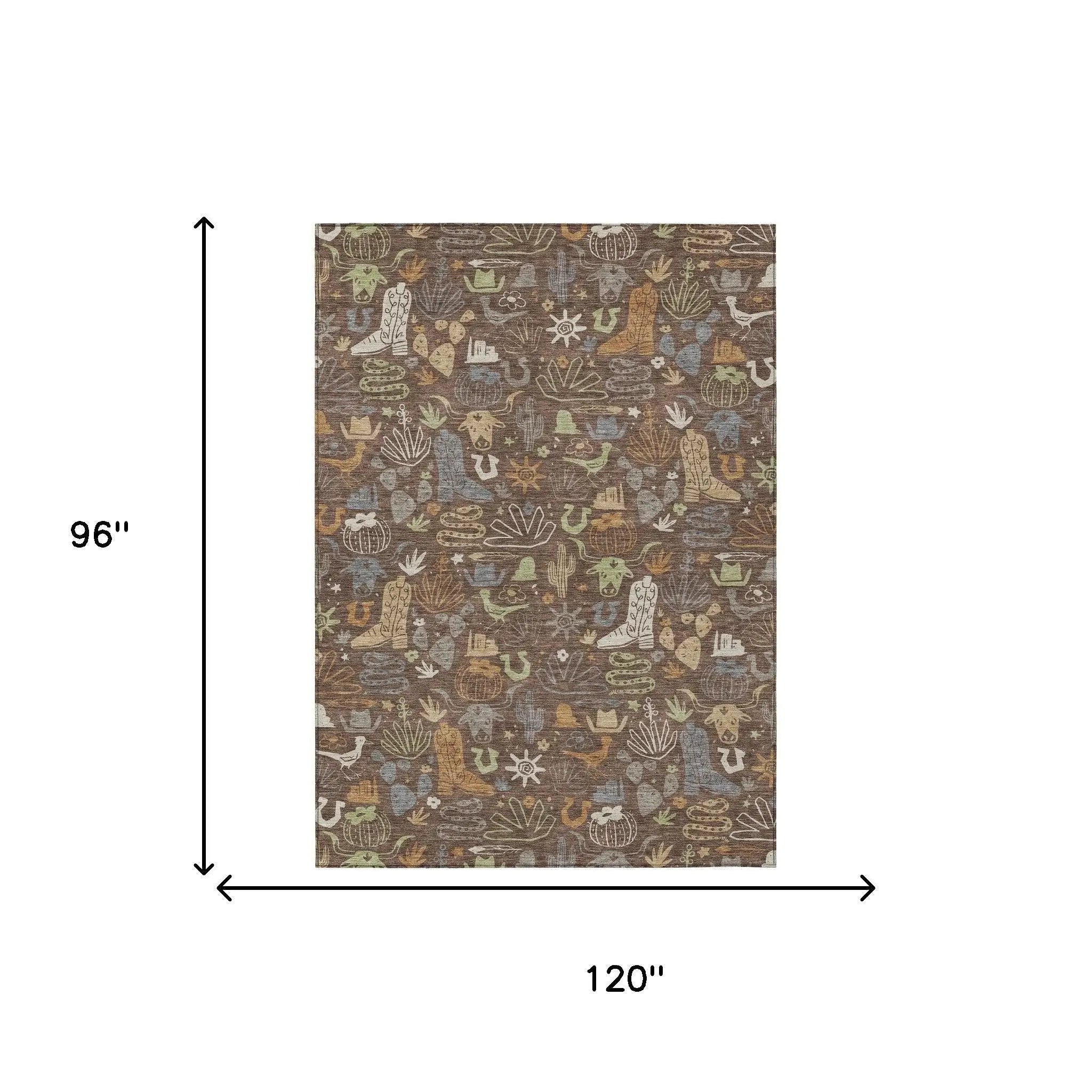 8' X 10' Chocolate And Beige Cactus Washable Indoor Outdoor Area Rug Homeroots Outdoor