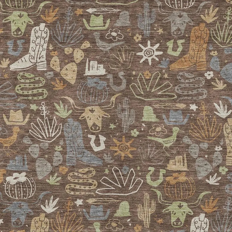 8' X 10' Chocolate And Beige Cactus Washable Indoor Outdoor Area Rug Homeroots Outdoor