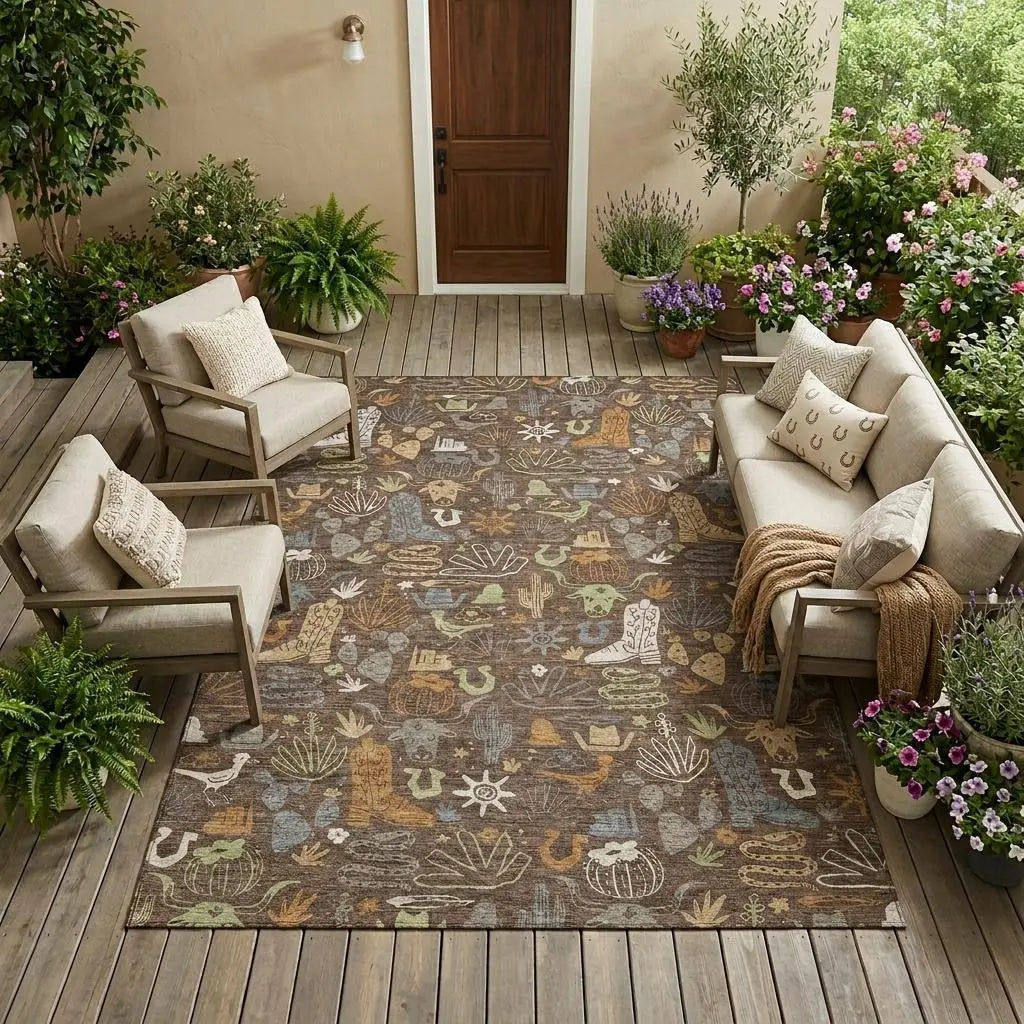 8' X 10' Chocolate And Beige Cactus Washable Indoor Outdoor Area Rug Homeroots Outdoor