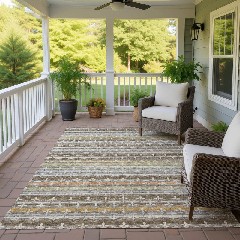 8' X 10' Chocolate And Beige Damask Washable Indoor Outdoor Area Rug Homeroots Outdoor