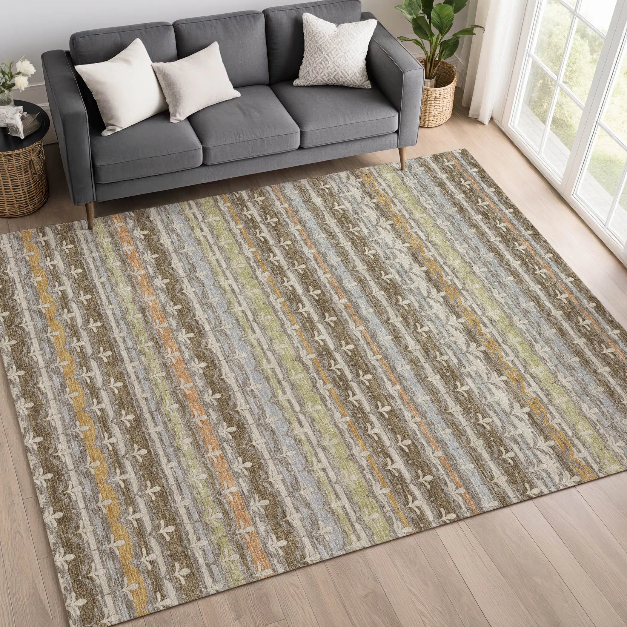 8' X 10' Chocolate And Beige Damask Washable Indoor Outdoor Area Rug Homeroots Outdoor