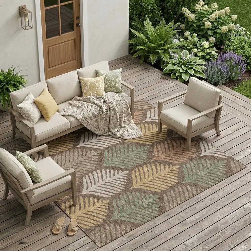 8' X 10' Chocolate And Beige Floral Washable Indoor Outdoor Area Rug Homeroots Outdoor