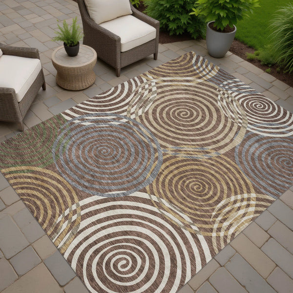 8' X 10' Chocolate And Beige Geometric Washable Indoor Outdoor Area Rug Homeroots Outdoor