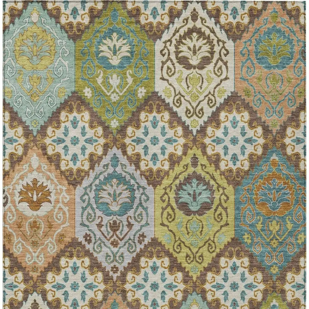 8' X 10' Chocolate And Beige Geometric Washable Indoor Outdoor Area Rug Homeroots Outdoor