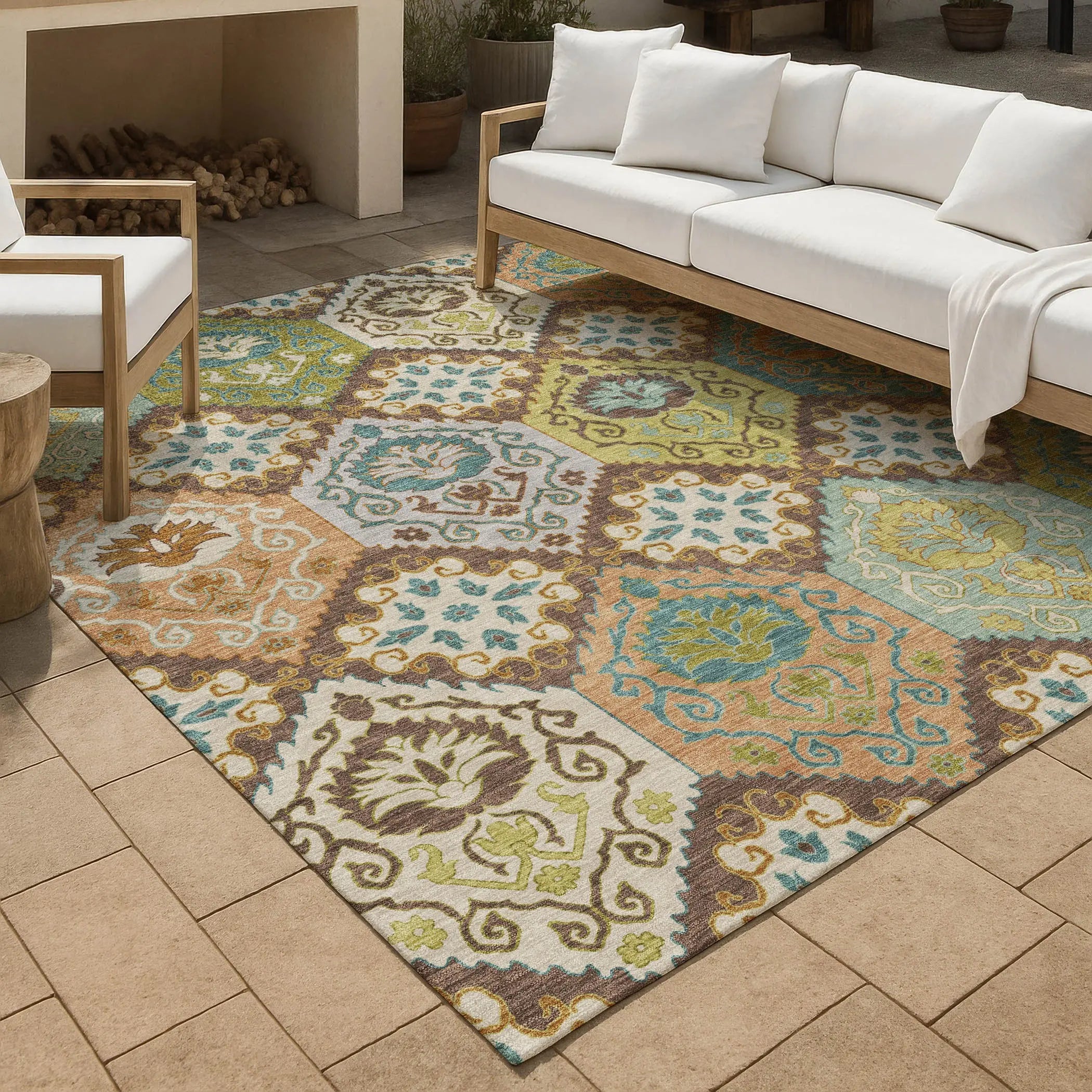 8' X 10' Chocolate And Beige Geometric Washable Indoor Outdoor Area Rug Homeroots Outdoor