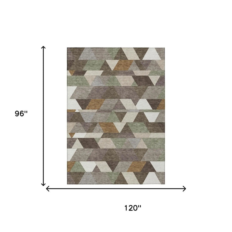 8' X 10' Chocolate And Beige Geometric Washable Indoor Outdoor Area Rug Homeroots Outdoor