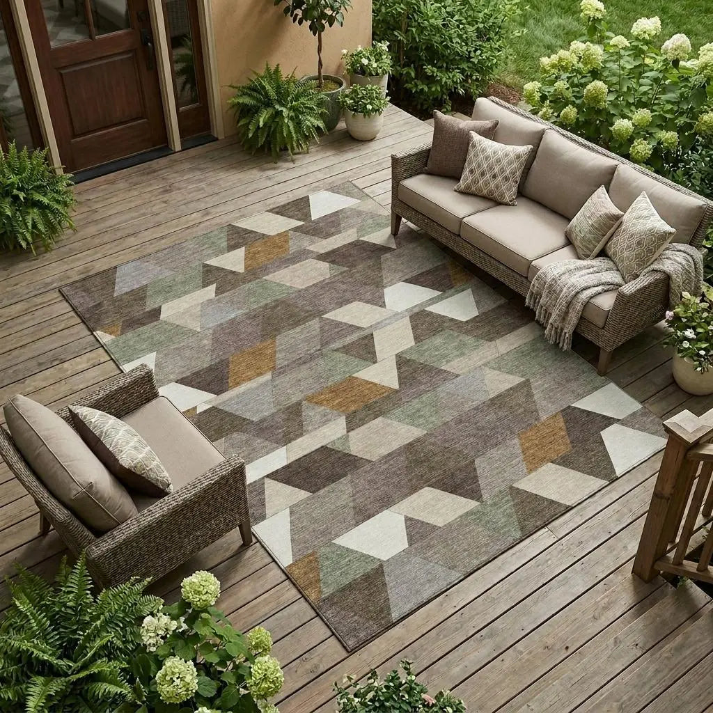 8' X 10' Chocolate And Beige Geometric Washable Indoor Outdoor Area Rug Homeroots Outdoor