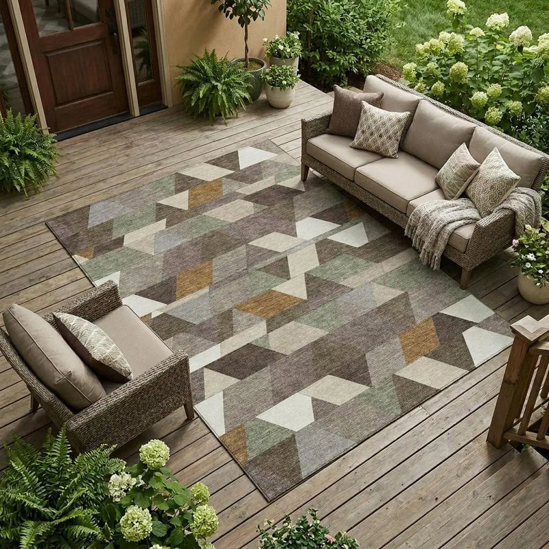 8' X 10' Chocolate And Beige Geometric Washable Indoor Outdoor Area Rug Homeroots Outdoor