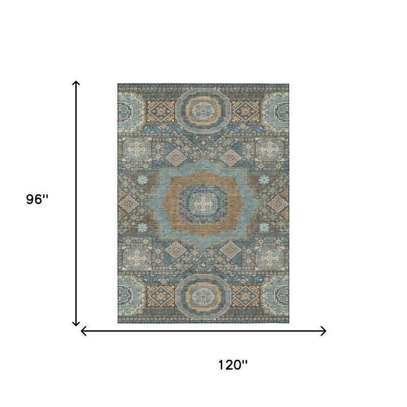 8' X 10' Chocolate And Beige Oriental Washable Indoor Outdoor Area Rug Homeroots Outdoor
