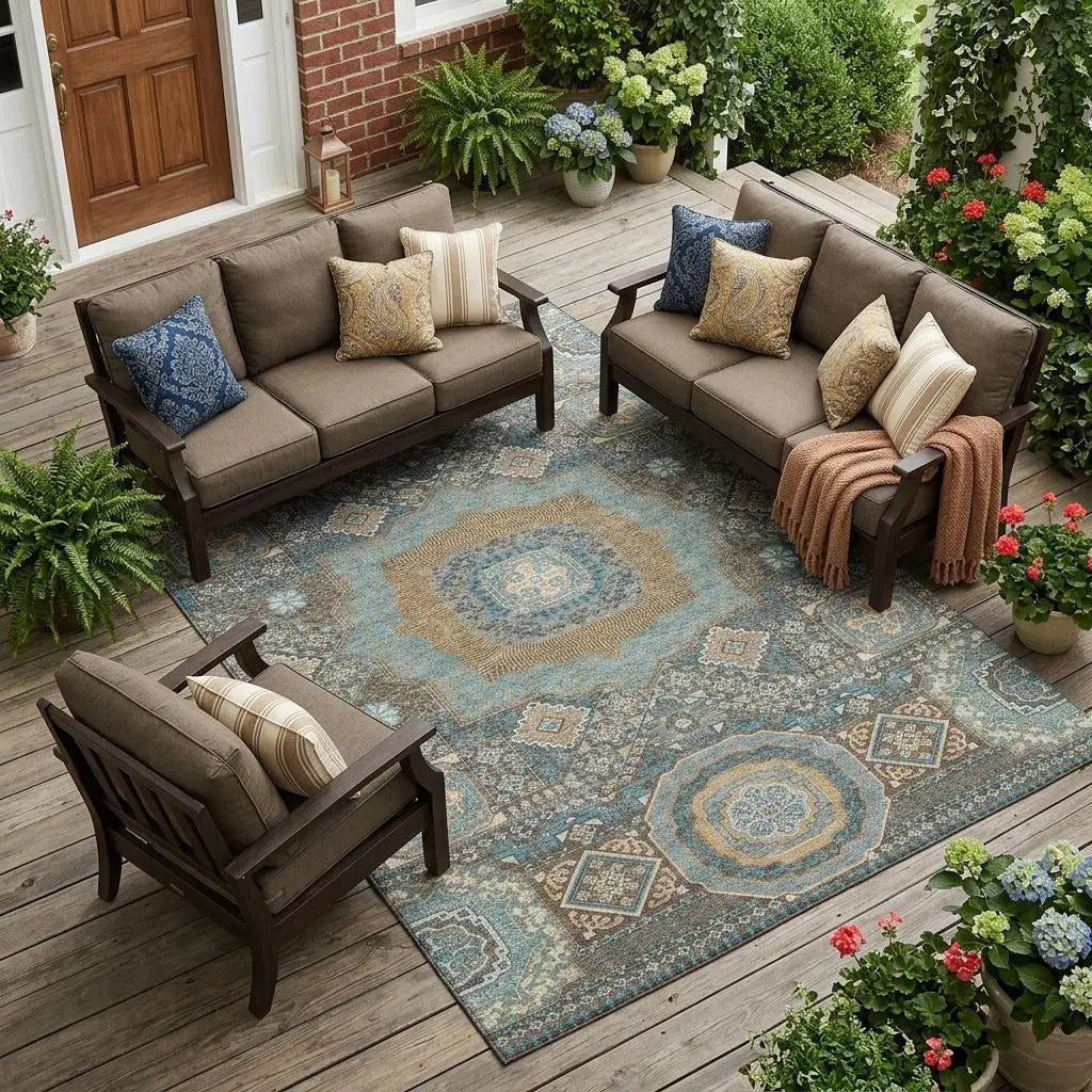 8' X 10' Chocolate And Beige Oriental Washable Indoor Outdoor Area Rug Homeroots Outdoor