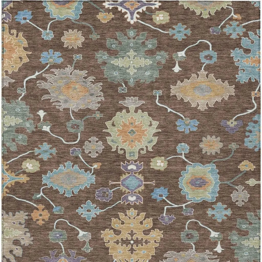 8' X 10' Chocolate And Beige Oriental Washable Indoor Outdoor Area Rug Homeroots Outdoor