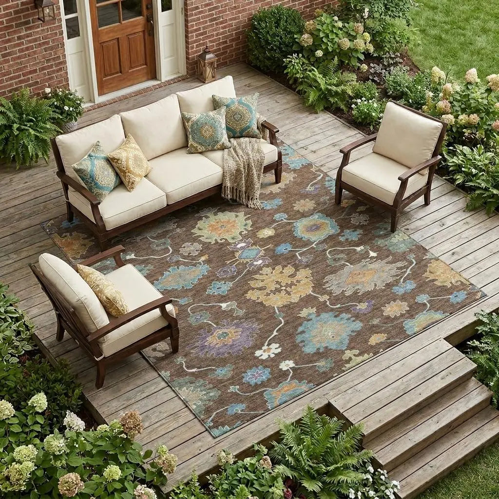 8' X 10' Chocolate And Beige Oriental Washable Indoor Outdoor Area Rug Homeroots Outdoor