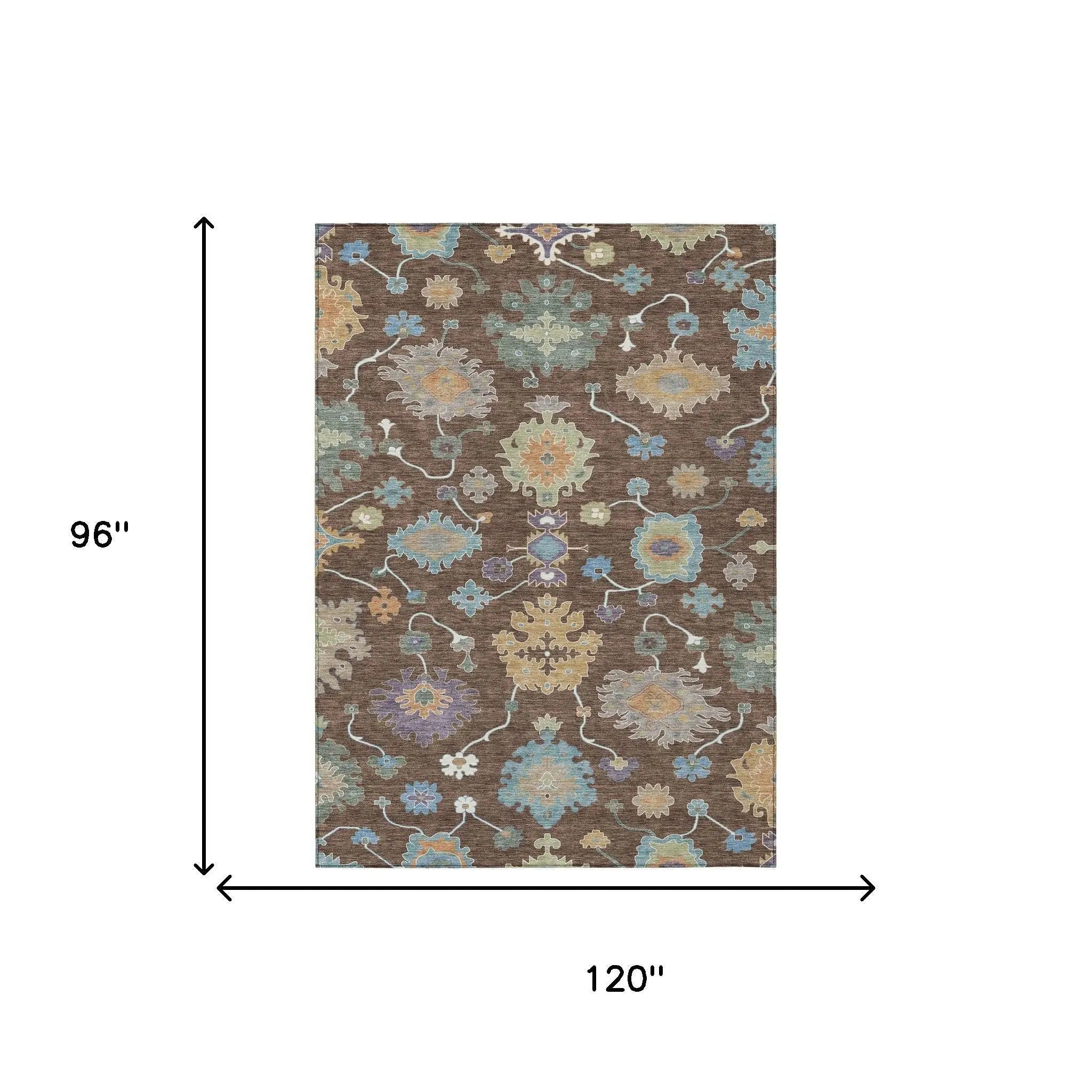8' X 10' Chocolate And Beige Oriental Washable Indoor Outdoor Area Rug Homeroots Outdoor