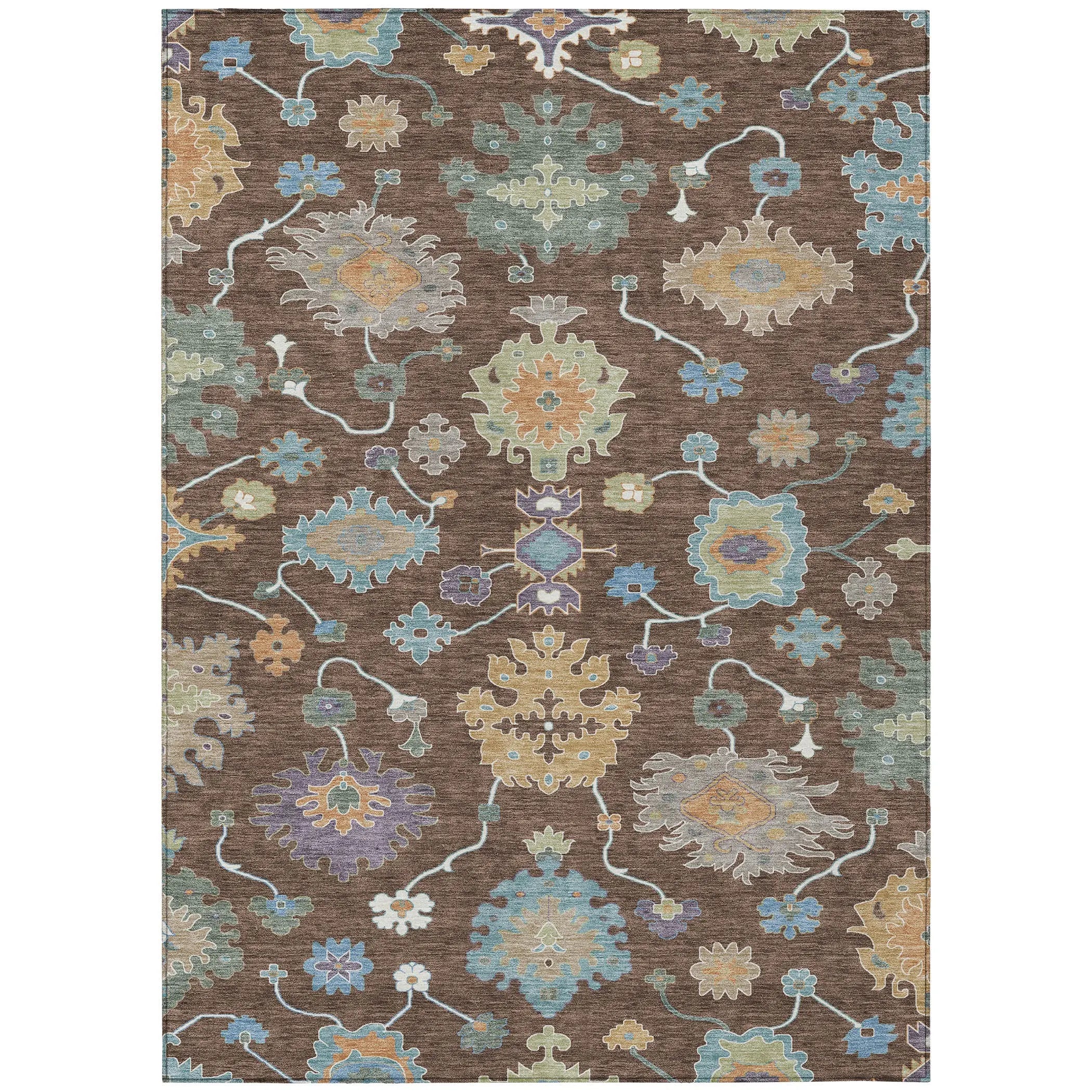 8' X 10' Chocolate And Beige Oriental Washable Indoor Outdoor Area Rug Homeroots Outdoor