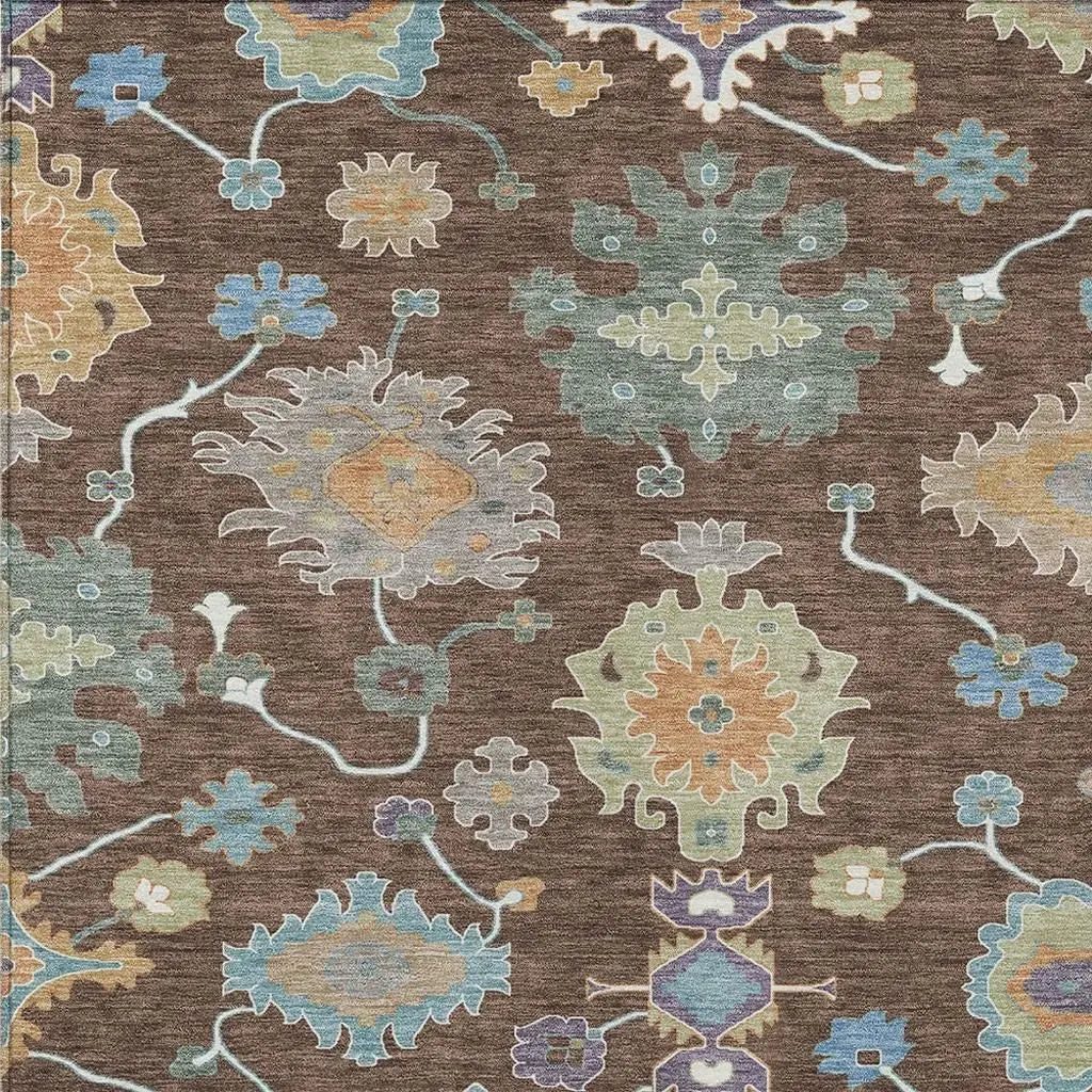 8' X 10' Chocolate And Beige Oriental Washable Indoor Outdoor Area Rug Homeroots Outdoor