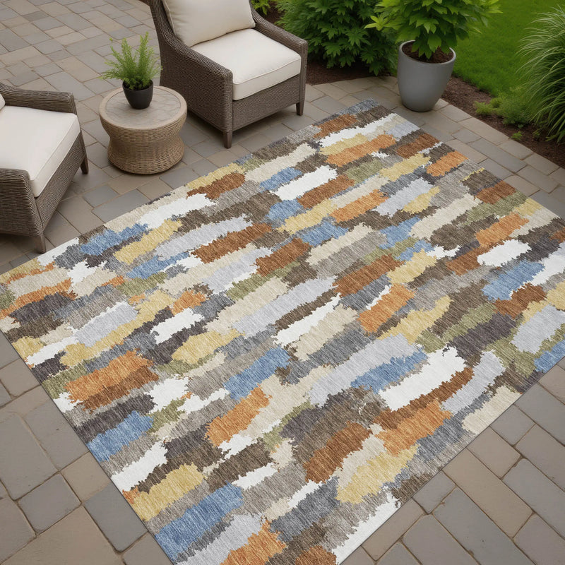 8' X 10' Chocolate And Beige Striped Washable Indoor Outdoor Area Rug Homeroots Outdoor
