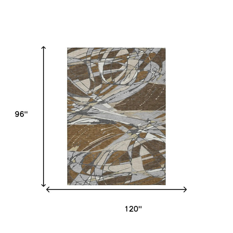 8' X 10' Chocolate And Brown Abstract Washable Indoor Outdoor Area Rug Homeroots Outdoor