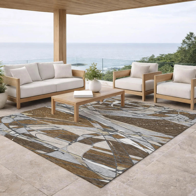 8' X 10' Chocolate And Brown Abstract Washable Indoor Outdoor Area Rug Homeroots Outdoor