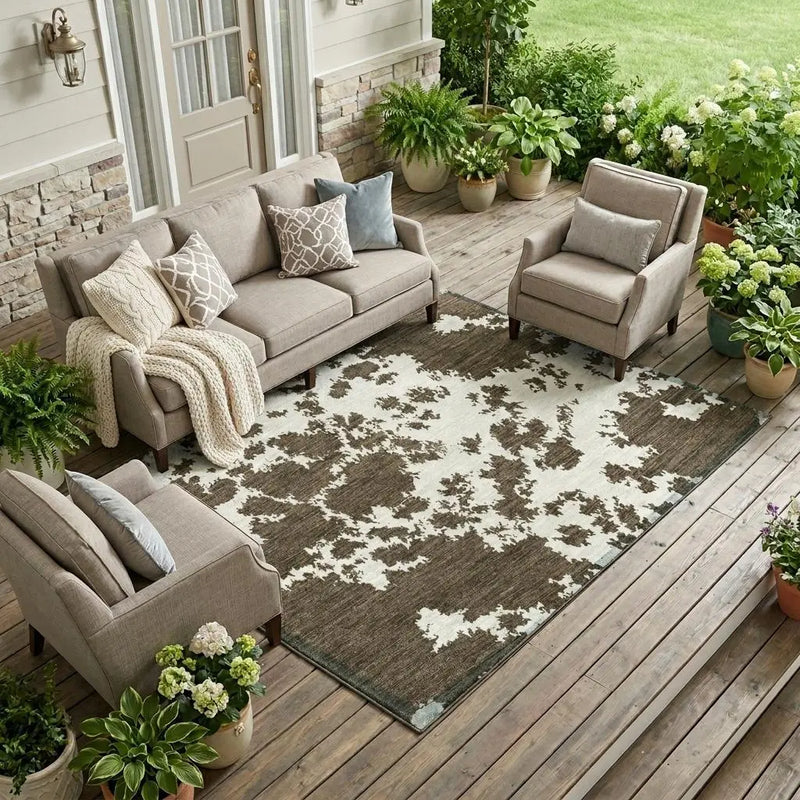 8' X 10' Chocolate And Brown Abstract Washable Indoor Outdoor Area Rug Homeroots Outdoor